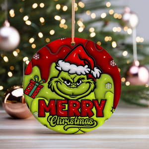 3D Inflated Christmas Grinchy Ornament V7, 3D Christmas Round Ornament Sublimation, Merry Christmas 2024 Grinchy Ornament