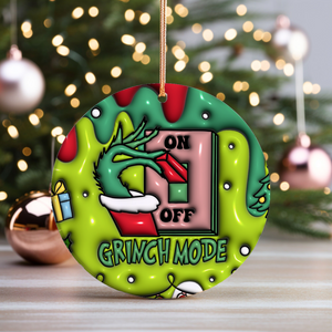 3D Inflated Christmas Grinchy Ornament V5, 3D Christmas Round Ornament Sublimation, Merry Christmas 2024 Grinchy Ornament