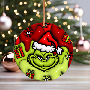 3D Inflated Christmas Grinchy Ornament V3, 3D Christmas Round Ornament Sublimation, Merry Christmas 2024 Grinchy Ornament