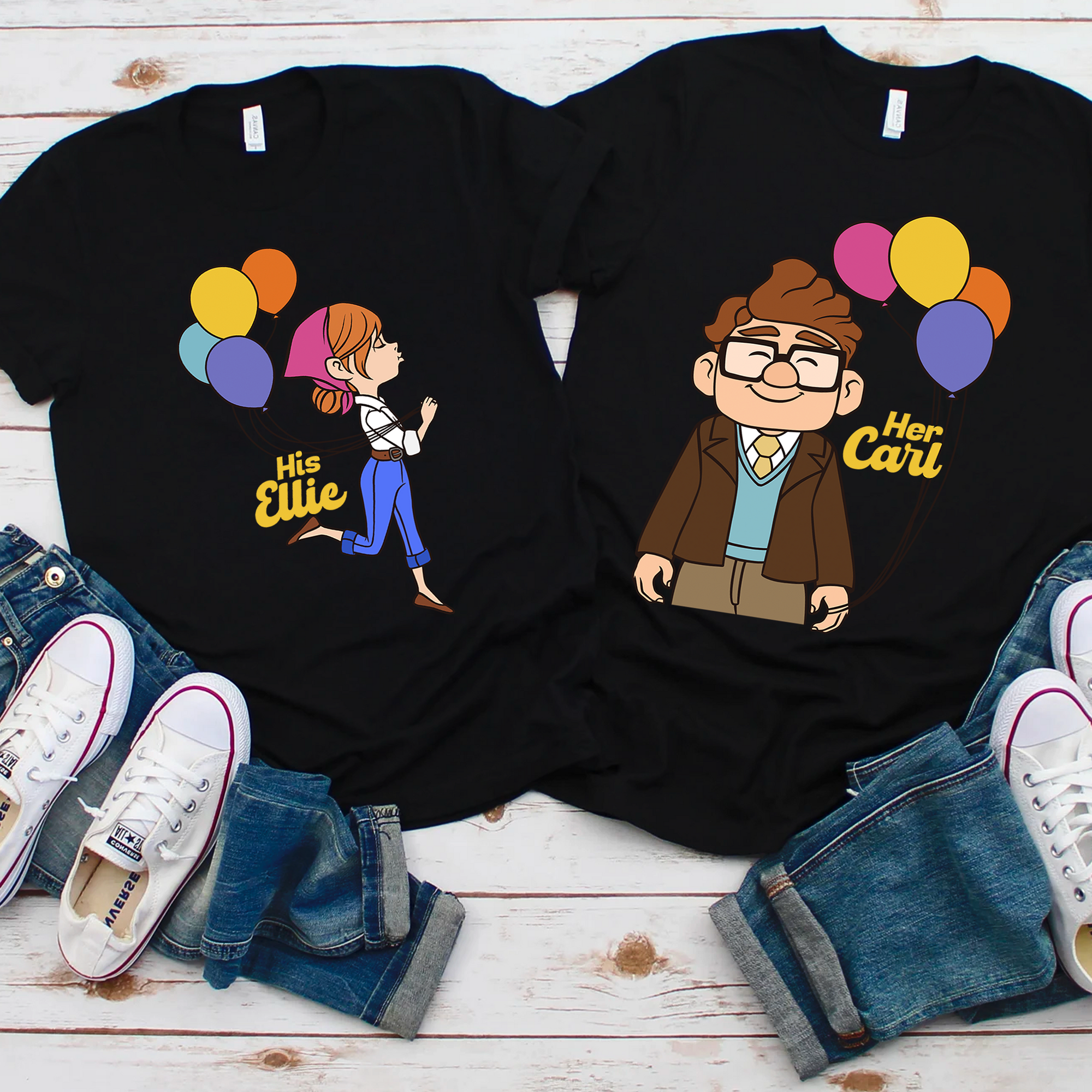 Her Carl His Ellie Shirts, Carl And Ellie Shirts, Up Couple Dark Tshirt, Disney Couple Gift Shirt, Valentine's Day Gifts, Disney Honeymoon Tee