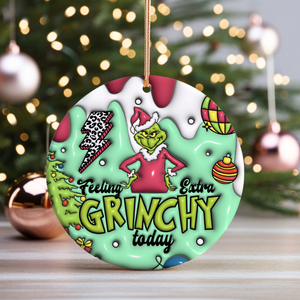 3D Inflated Christmas Grinchy Ornament V6, 3D Christmas Round Ornament Sublimation, Merry Christmas 2024 Grinchy Ornament