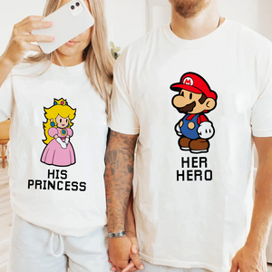 Her Hero and His Princess Matching Couples Shirts, Super Mario Valentines Day Shirt, Valentines Day Gift for Her, Couple Valentine Day Shirt