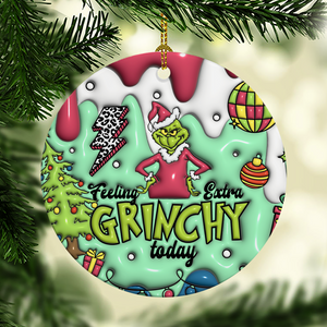 3D Inflated Christmas Grinchy Ornament V6, 3D Christmas Round Ornament Sublimation, Merry Christmas 2024 Grinchy Ornament