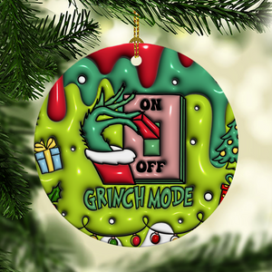 3D Inflated Christmas Grinchy Ornament V5, 3D Christmas Round Ornament Sublimation, Merry Christmas 2024 Grinchy Ornament