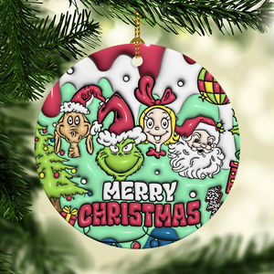 3D Inflated Christmas Grinchy Ornament V9, 3D Christmas Round Ornament Sublimation, Merry Christmas 2024 Grinchy Ornament