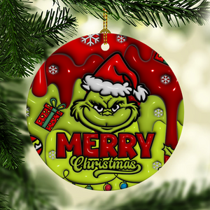 3D Inflated Christmas Grinchy Ornament V7, 3D Christmas Round Ornament Sublimation, Merry Christmas 2024 Grinchy Ornament