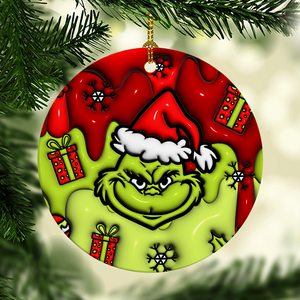 3D Inflated Christmas Grinchy Ornament V3, 3D Christmas Round Ornament Sublimation, Merry Christmas 2024 Grinchy Ornament