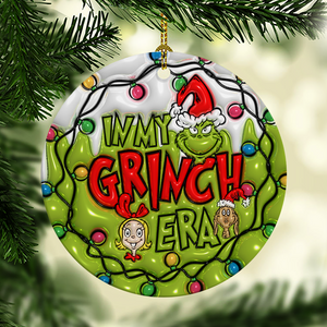 3D Inflated Christmas Grinchy Ornament V2, 3D Christmas Round Ornament Sublimation, Merry Christmas 2024 Grinchy Ornament