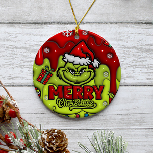 3D Inflated Christmas Grinchy Ornament V7, 3D Christmas Round Ornament Sublimation, Merry Christmas 2024 Grinchy Ornament