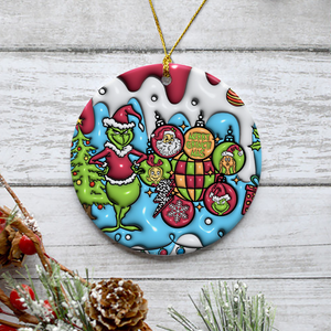 3D Inflated Christmas Grinchy Ornament V10, 3D Christmas Round Ornament Sublimation, Merry Christmas 2024 Grinchy Ornament