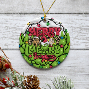 3D Inflated Christmas Grinchy Ornament V4, 3D Christmas Round Ornament Sublimation, Merry Christmas 2024 Grinchy Ornament