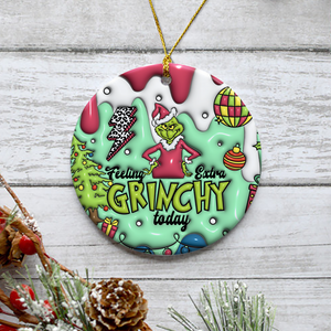 3D Inflated Christmas Grinchy Ornament V6, 3D Christmas Round Ornament Sublimation, Merry Christmas 2024 Grinchy Ornament