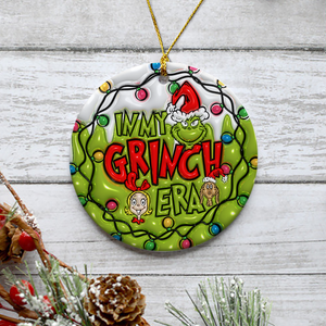 3D Inflated Christmas Grinchy Ornament V2, 3D Christmas Round Ornament Sublimation, Merry Christmas 2024 Grinchy Ornament