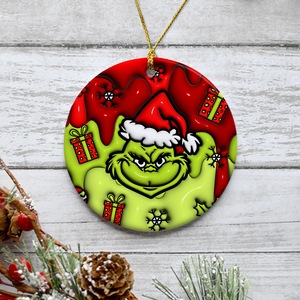 3D Inflated Christmas Grinchy Ornament V3, 3D Christmas Round Ornament Sublimation, Merry Christmas 2024 Grinchy Ornament