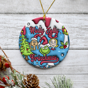 3D Inflated Christmas Grinchy Ornament V8, 3D Christmas Round Ornament Sublimation, Merry Christmas 2024 Grinchy Ornament