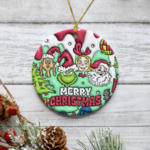 3D Inflated Christmas Grinchy Ornament V9, 3D Christmas Round Ornament Sublimation, Merry Christmas 2024 Grinchy Ornament