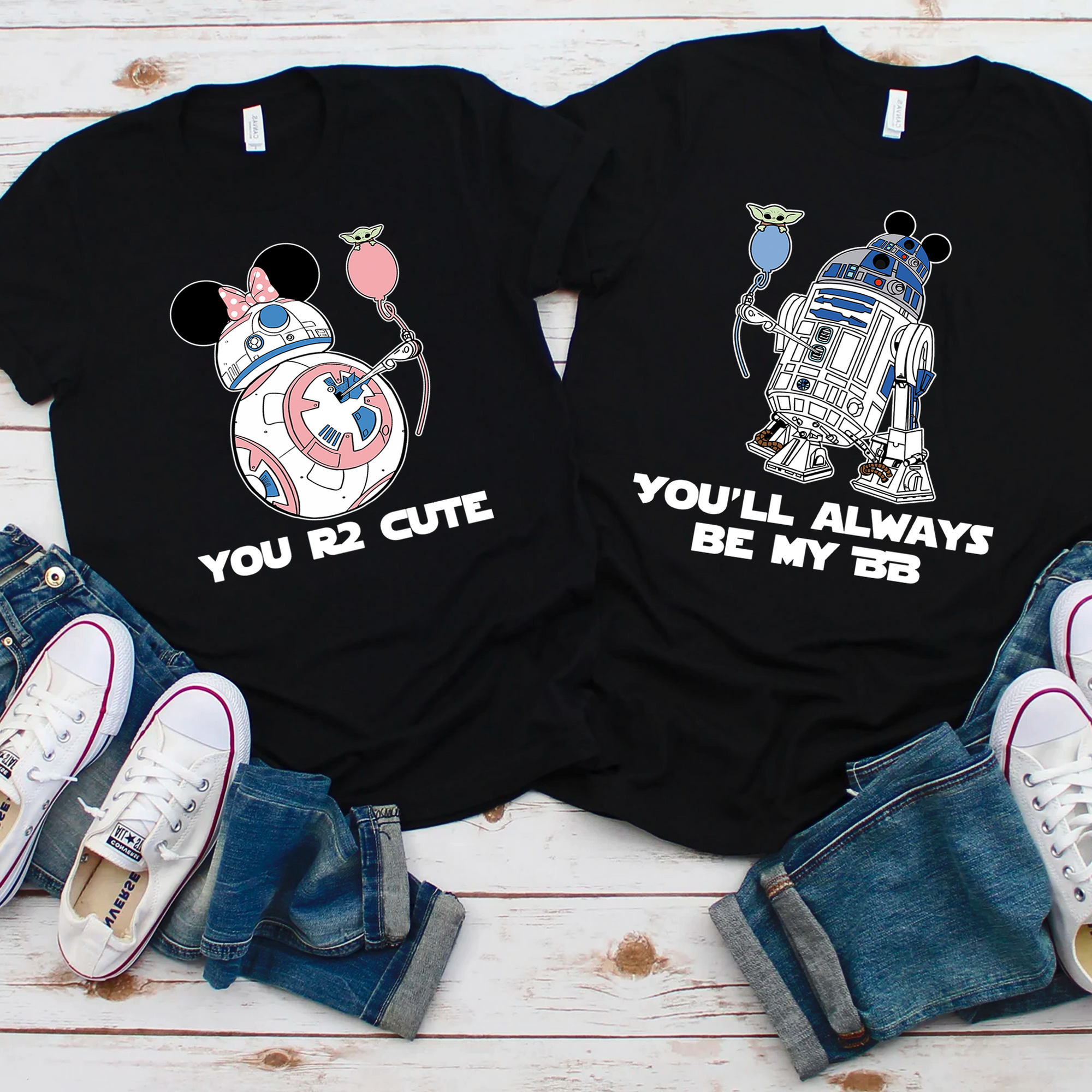 Disney Matching R2D2 BB8 Couple Shirt, Matching Disney Shirts For Couples, Valentine's Day Gifts, Disney Honeymoon Dark Tee, Star Wars Couple Shirt