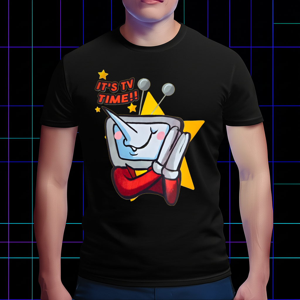 DELTARUNE Mr. Ant Tenna Broadcast Tee worn by a model, demonstrating its comfortable fit, essential DELTARUNE merch