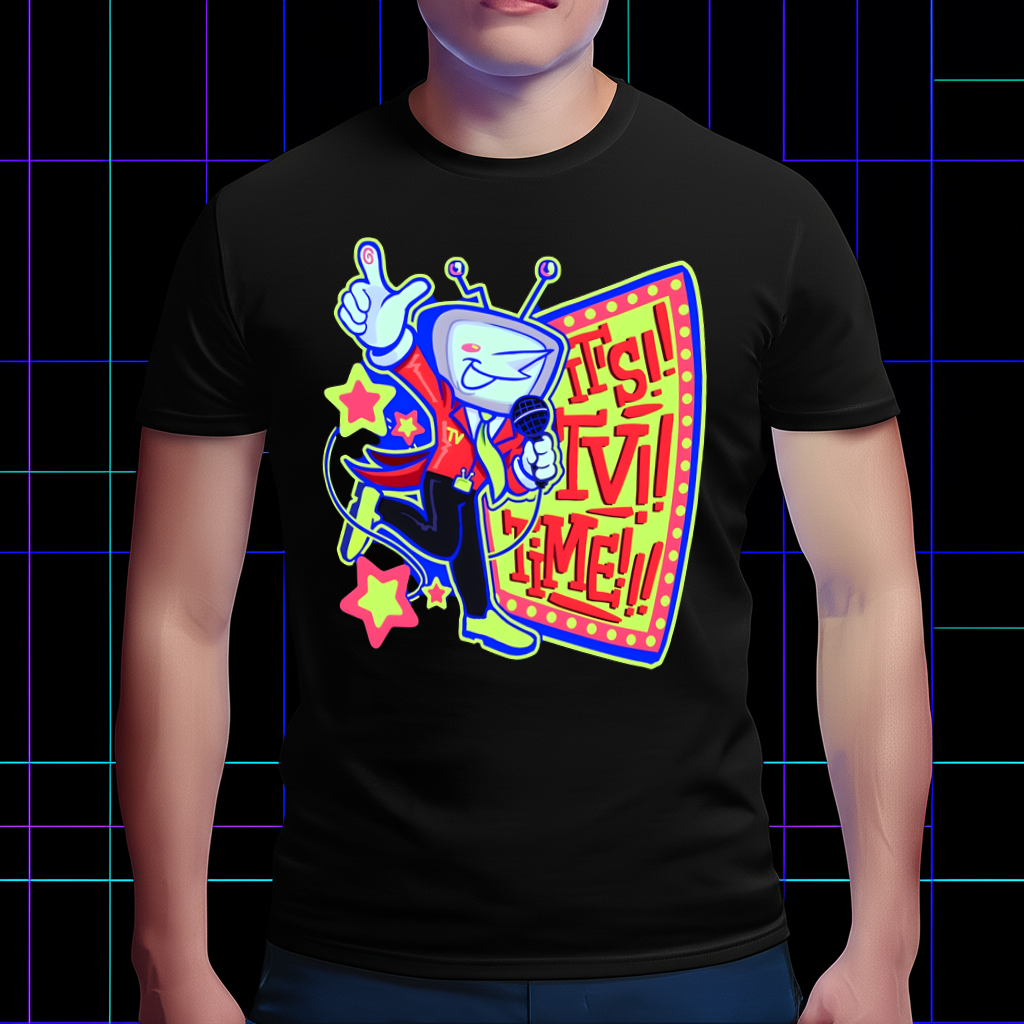 DELTARUNE Mr. Ant Tenna Show Host T-shirt worn by a model, demonstrating its comfortable fit, essential DELTARUNE merch