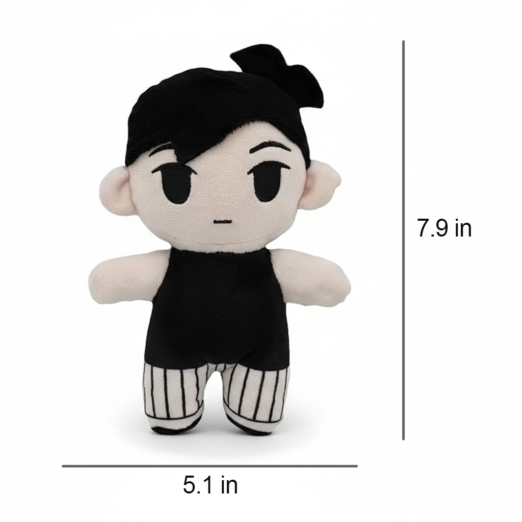 Omori plush toy size guide, illustrating the 8-inch size for scale