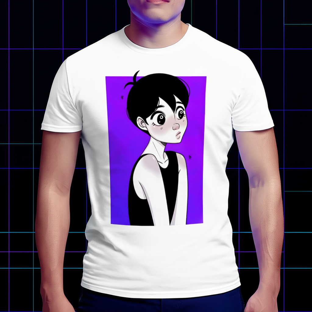 A model wearing the Omori Something T-shirt