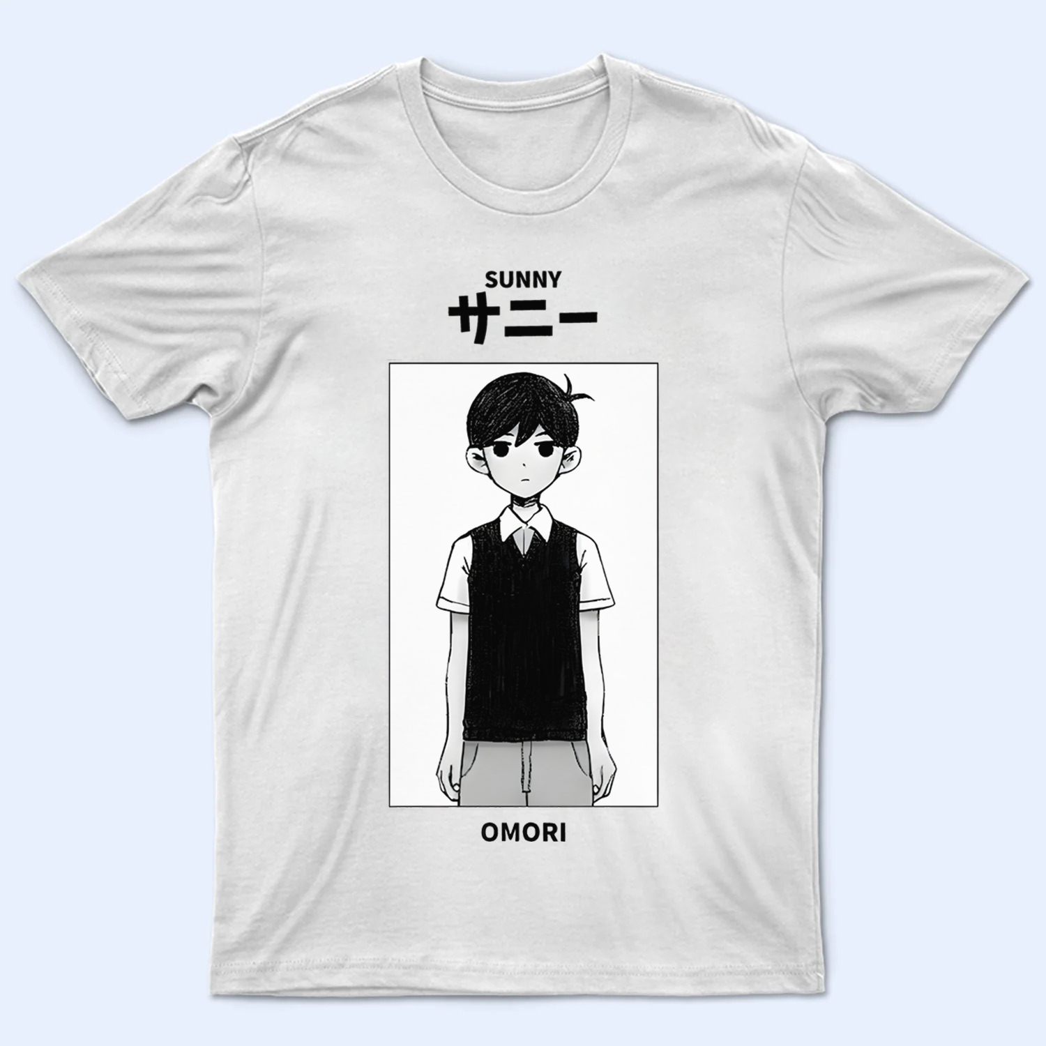 Front view of the Omori T-shirt, featuring the protagonist Sunny
