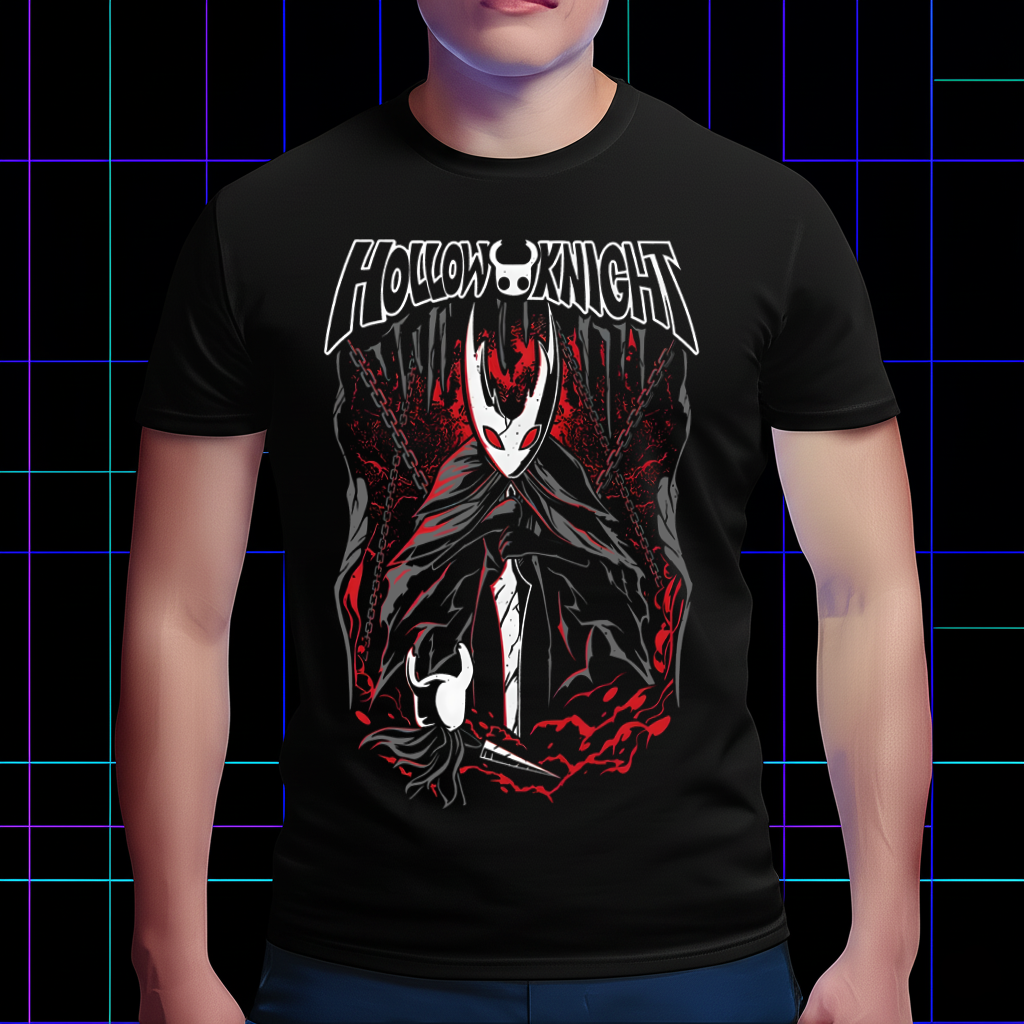 Pure Vessel boss from Hollow Knight printed on a t-shirt mockup