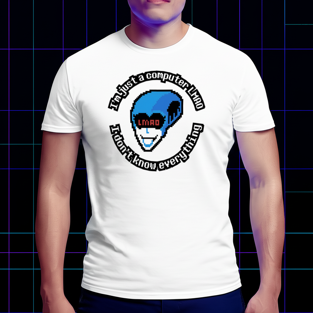 DELTARUNE Queen LMAO T-shirt worn by a model, demonstrating its comfortable fit and humorous design, essential DELTARUNE merch