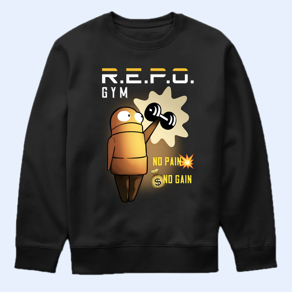 R.E.P.O. Robot Shirt, Gym No Pain No Gain, R.E.P.O. Merch Cartpitol