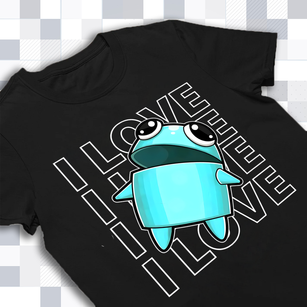 Flat lay of the R.E.P.O. Player Character 'I Love' shirt, showcasing the design