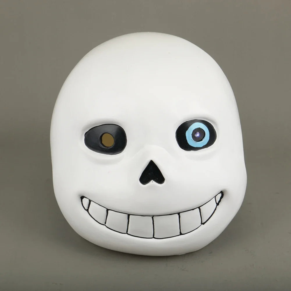 Durable Sans mask prop for Undertale cosplay, illustrating the quality latex material and construction