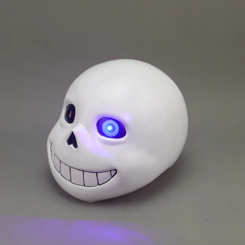 Full head latex Sans mask prop for Undertale cosplay, close-up of the skull detail and material