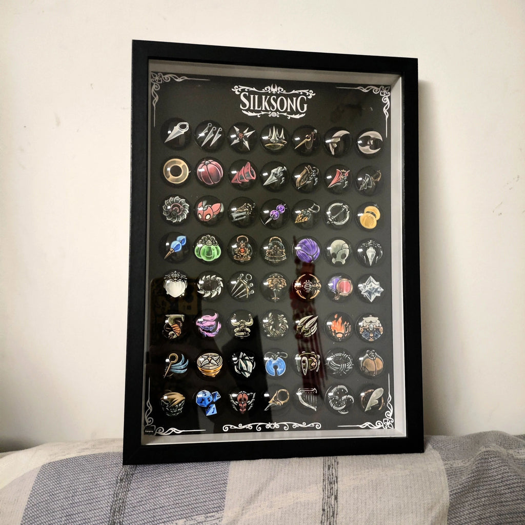 Hollow Knight Silksong Charm Set - Full Collection Magnetic Replica with Display Frame Official Style Collector's Edition Cartpitol