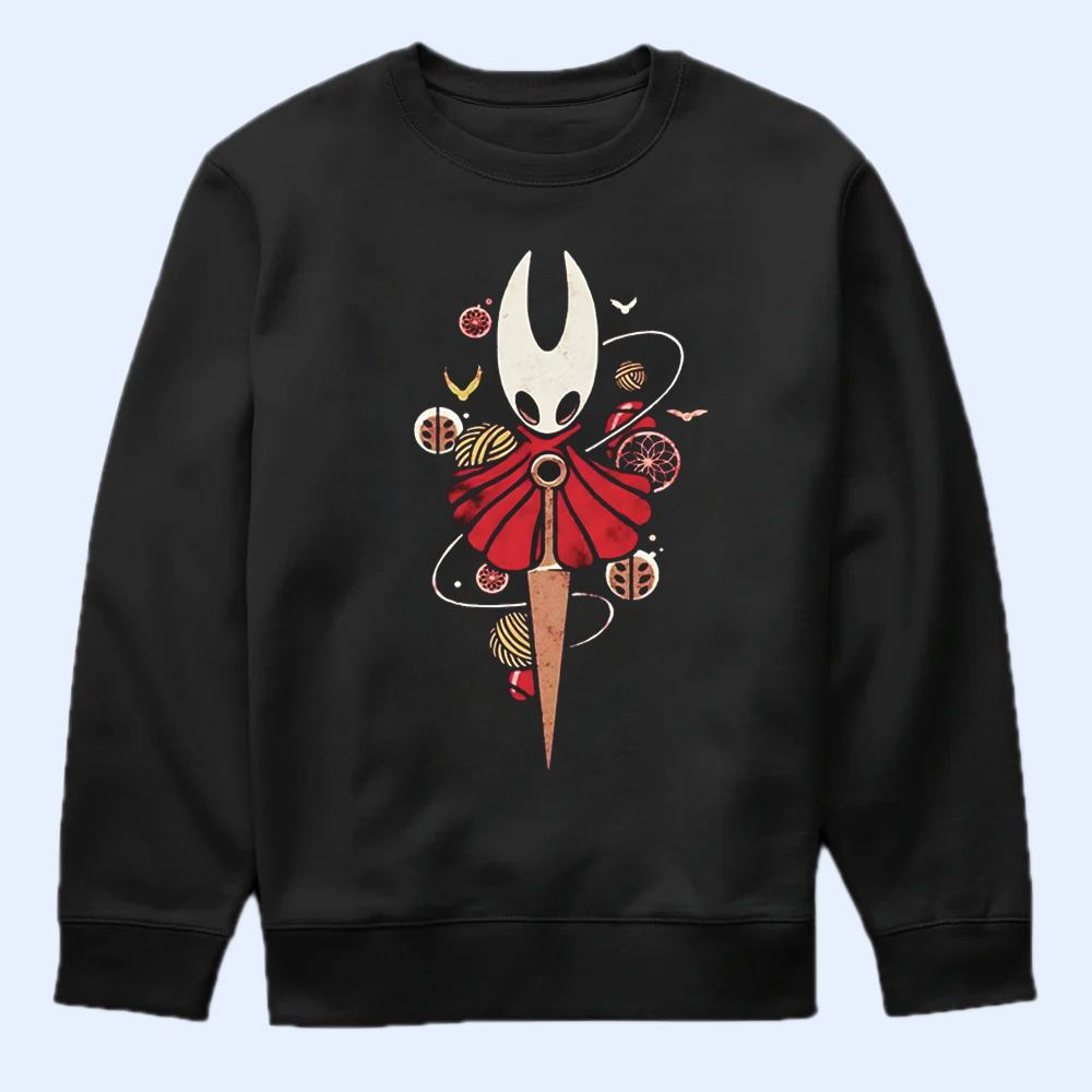 Hornet in an adventure pose from Silksong on a t-shirt mockup