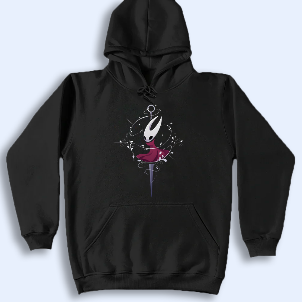 Pure Hornet character design from Silksong on a t-shirt mockup