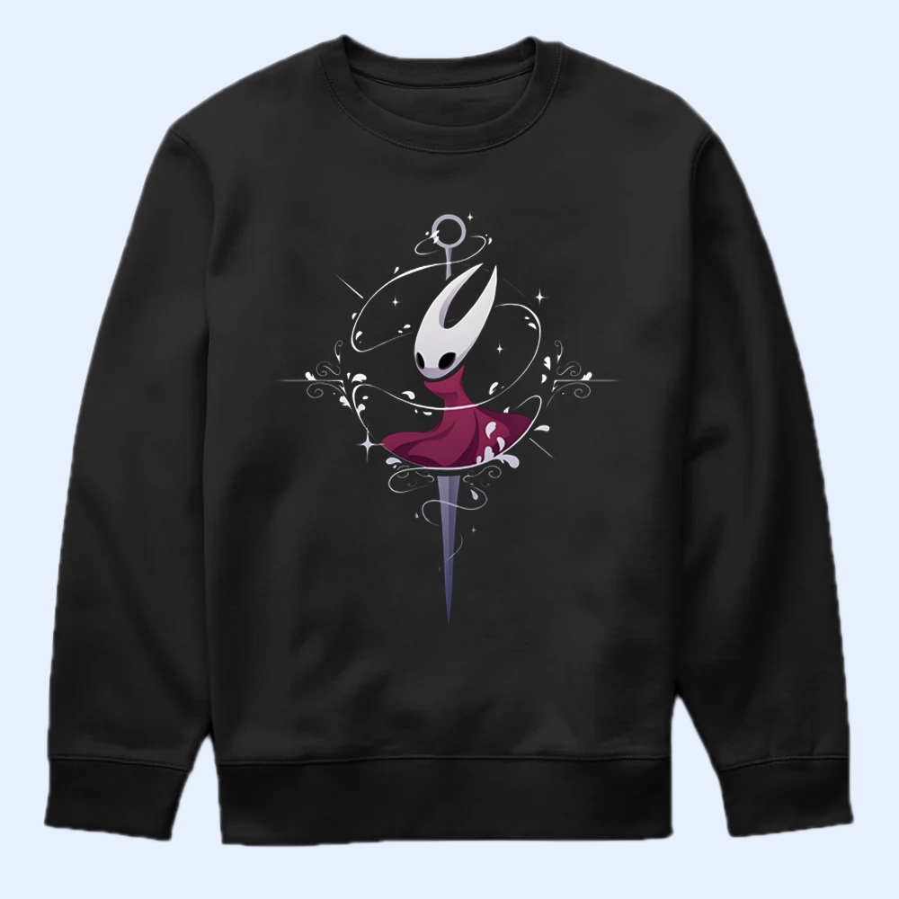 Pure Hornet character design from Silksong on a t-shirt mockup