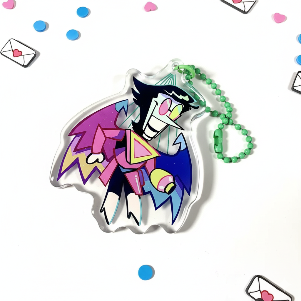 Close-up of the Spamton NEO DELTARUNE Keychain, highlighting the detailed wings and mechanical body design.