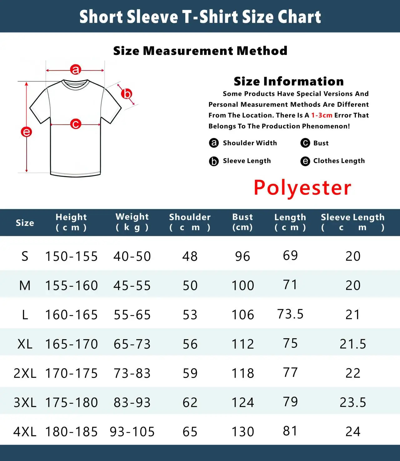 Size chart for the DELTARUNE Spamton t-shirt, providing measurements for a perfect fit.