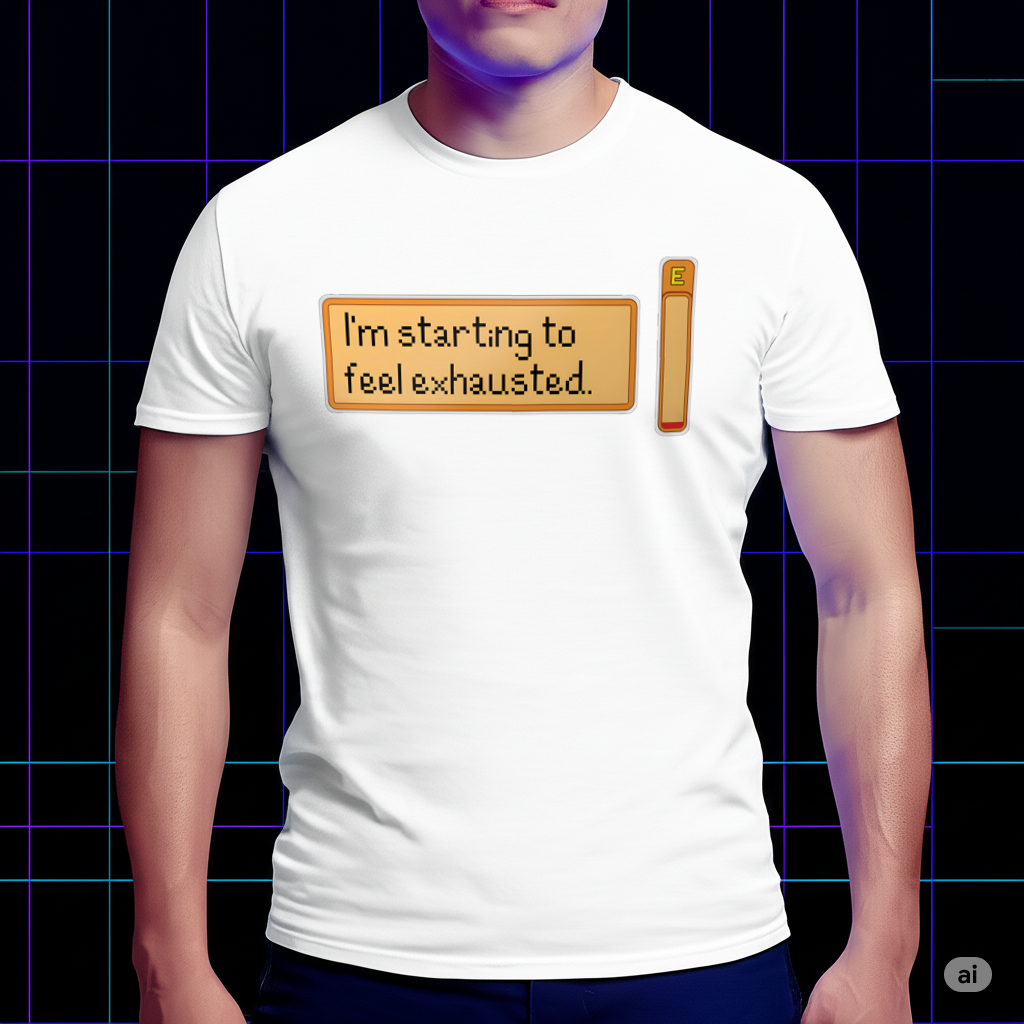 Stardew Valley Exhausted Farmer T-Shirt,  Stardew Valley Energy Bar Tee Cartpitol