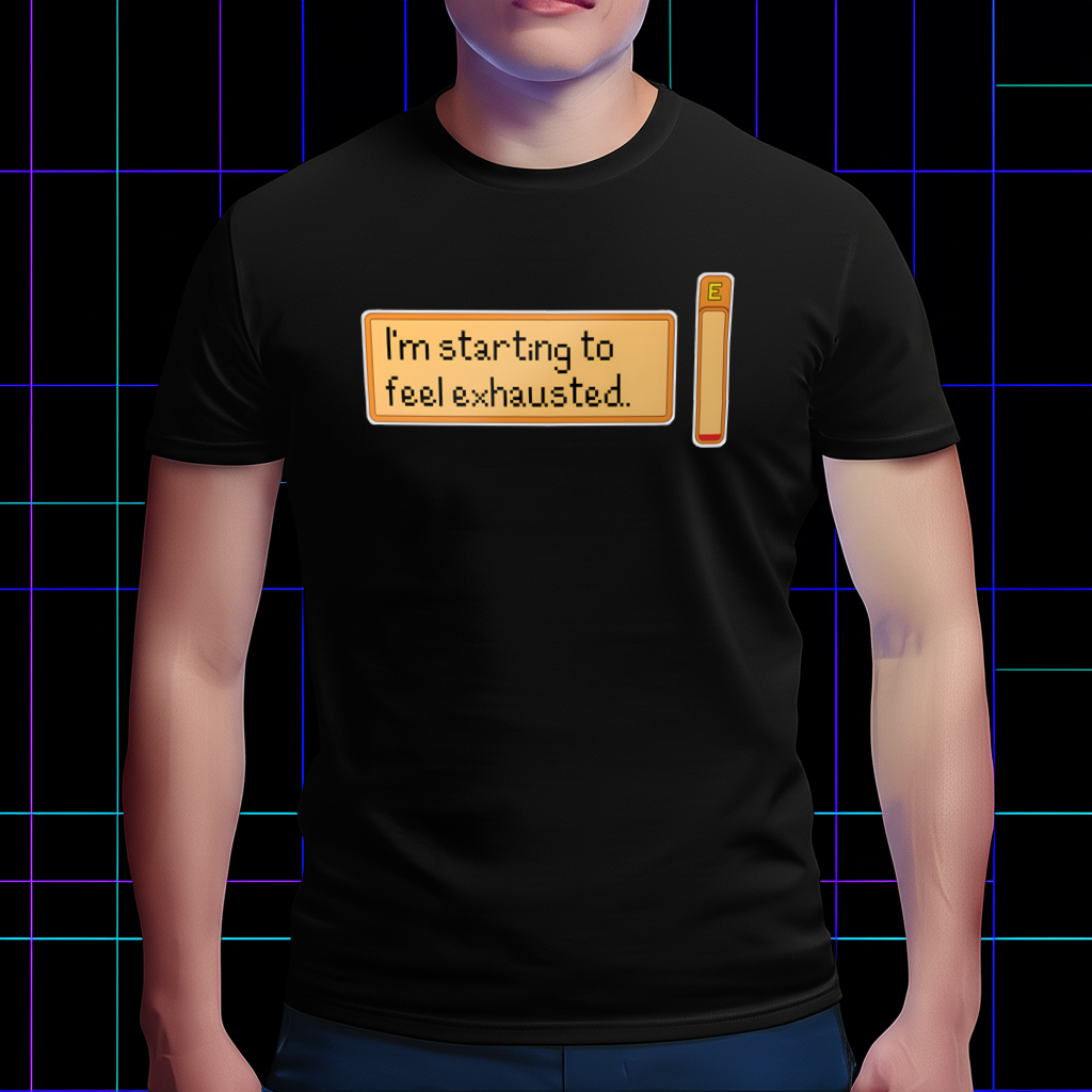 I'm Starting to Feel Exhausted T-Shirt, Stardew Valley Energy Bar Tee Cartpitol