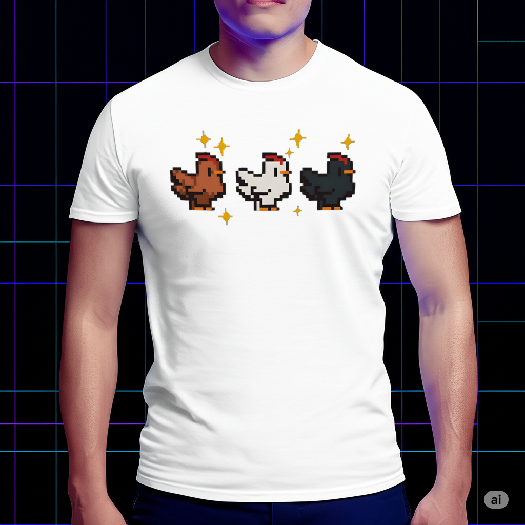 Stardew Valley Coop Favorites T-Shirt, Classic White, Brown & Black Chickens Tee Cartpitol