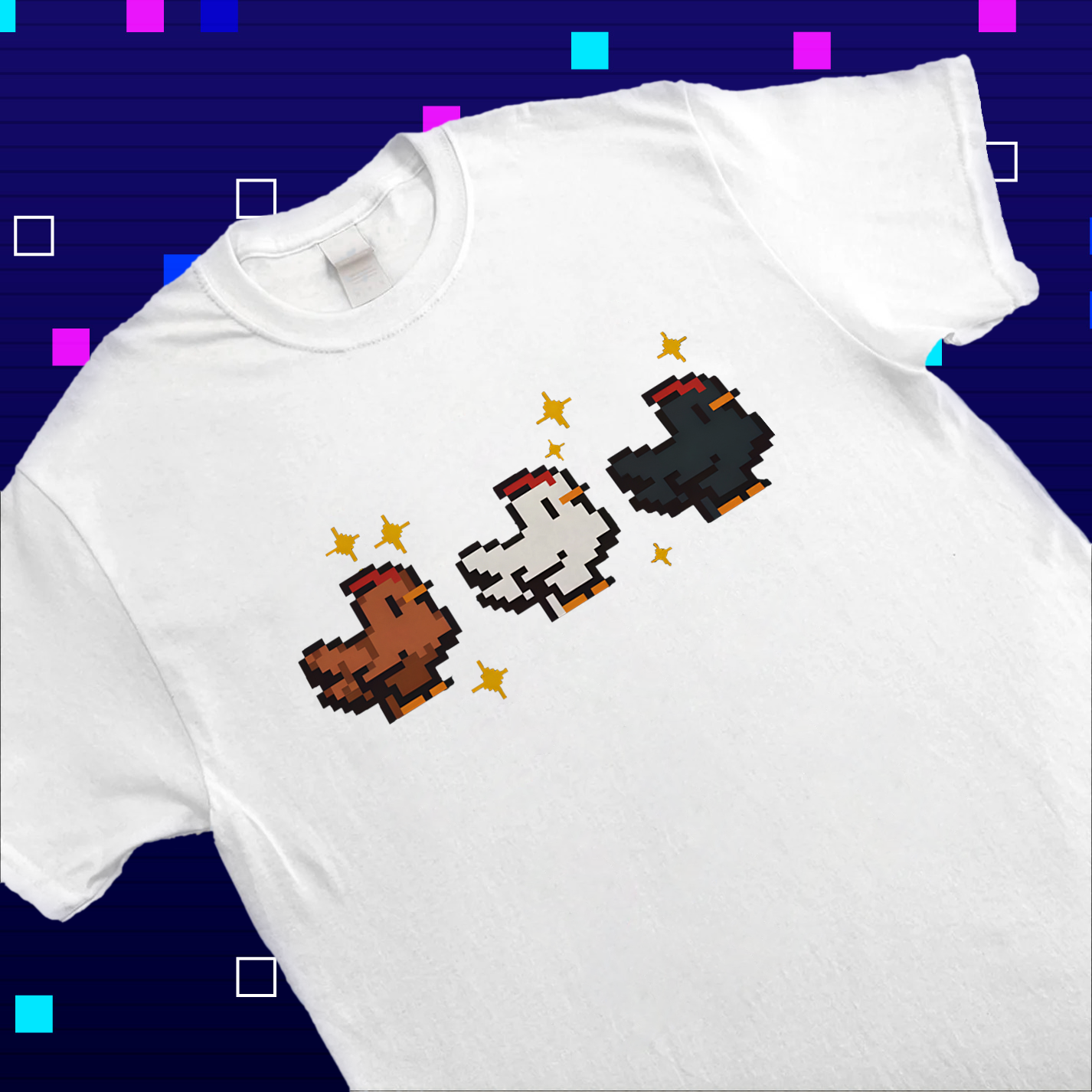 Stardew Valley Coop Favorites T-Shirt, Classic White, Brown & Black Chickens Tee Cartpitol