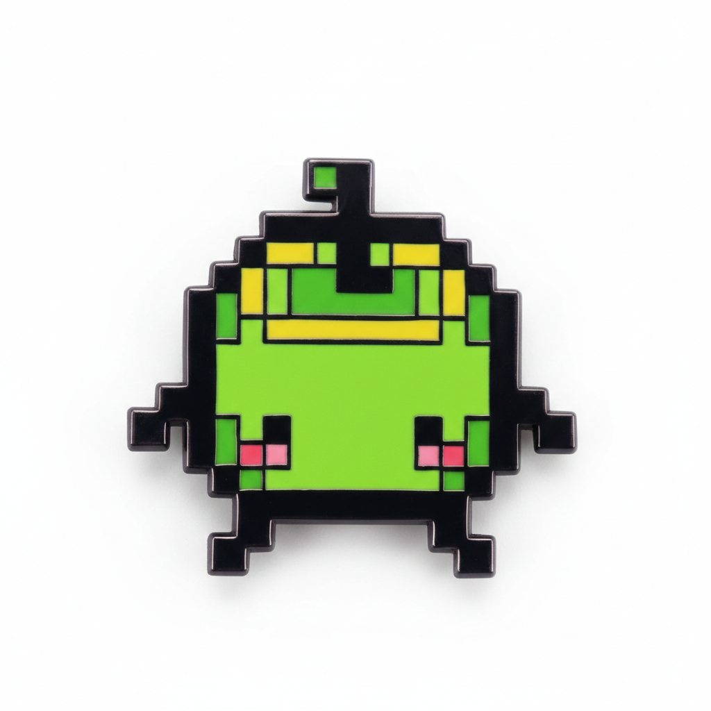 A high-quality Junimo Enamel Pin from Stardew Valley Merch collection, featuring a cute green forest spirit design