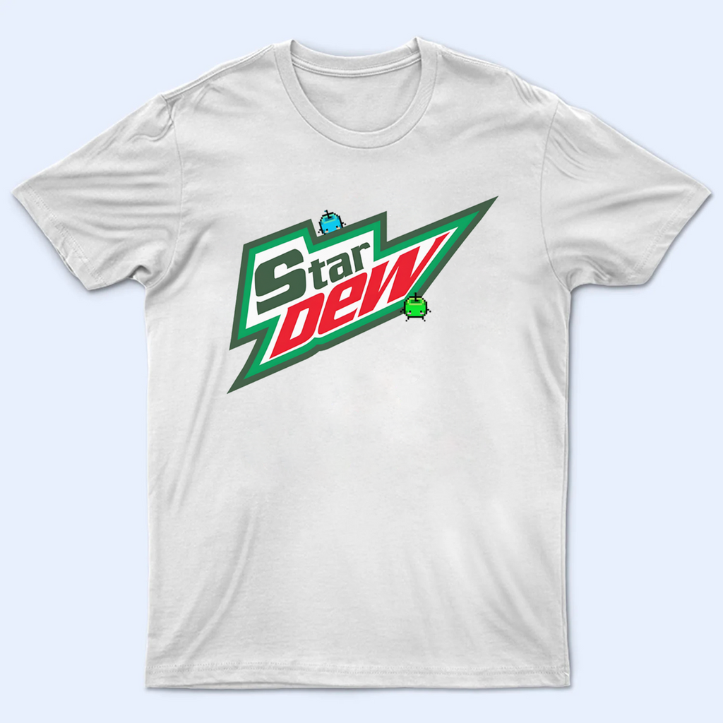 Stardew Valley Retro Soda Style T-Shirt featuring neon green jagged typography on a black tee