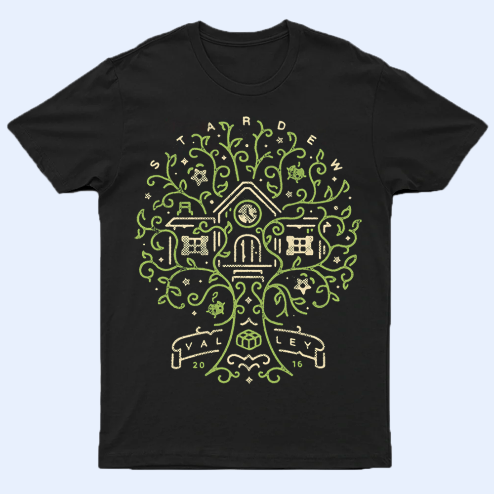 Stardew Valley Forest Typography Shirt, Rustic Pixel Game Apparel Cartpitol