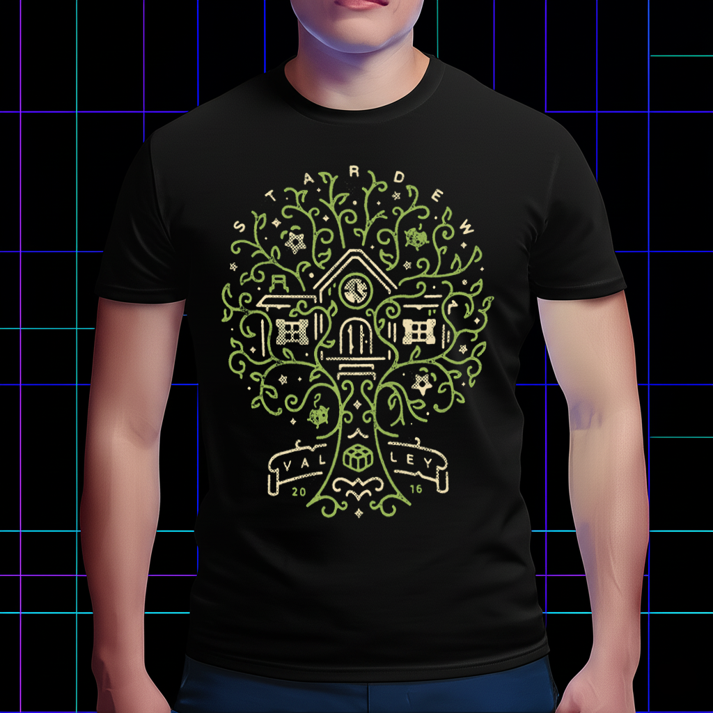 Stardew Valley Forest Typography Shirt, Rustic Pixel Game Apparel Cartpitol