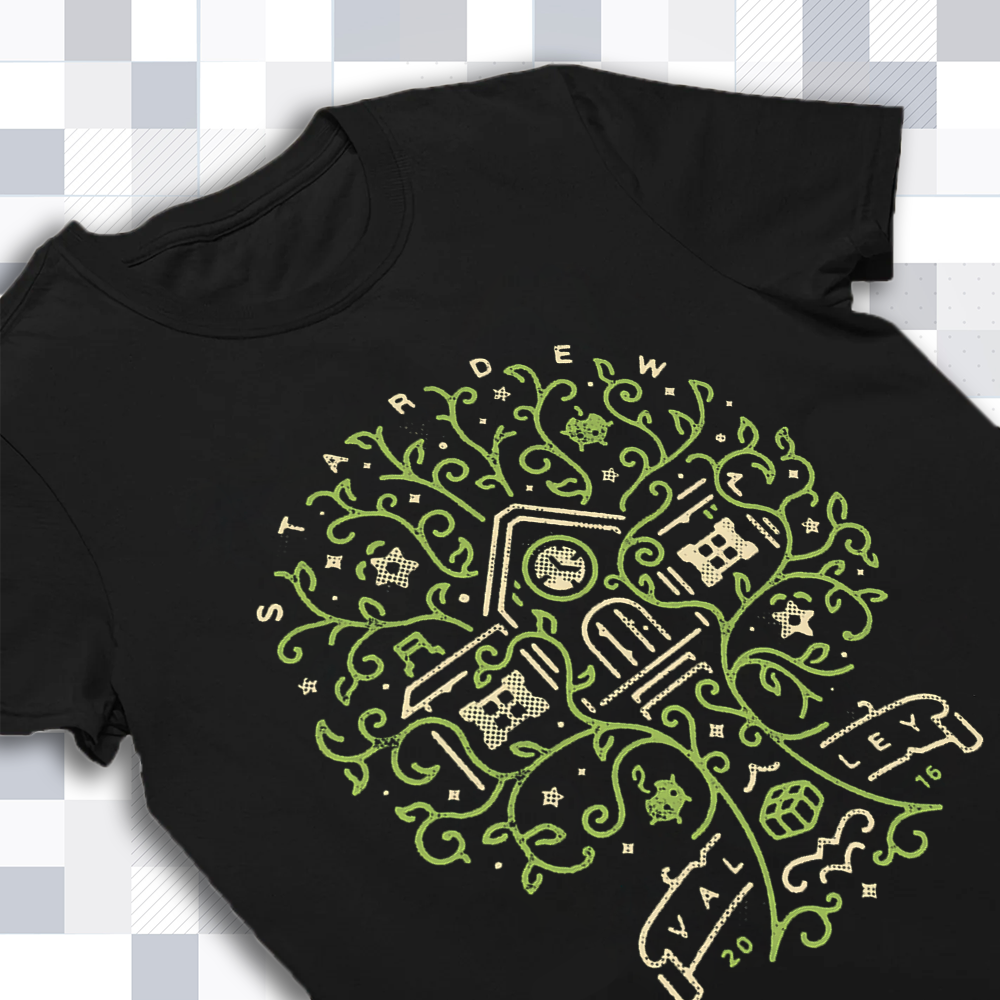 Stardew Valley Forest Typography Shirt, Rustic Pixel Game Apparel Cartpitol