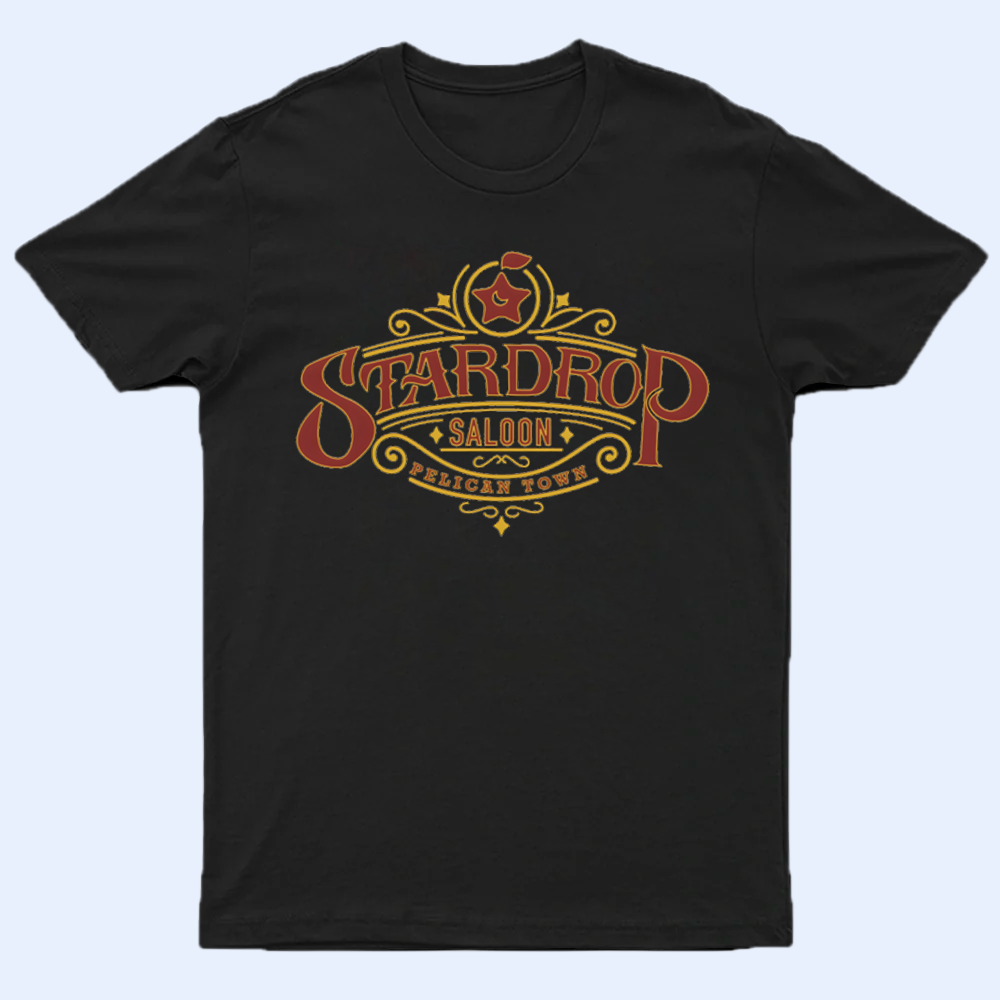 Stardrop Saloon T-Shirt from the Stardew Valley Merch collection featuring the iconic pub logo.