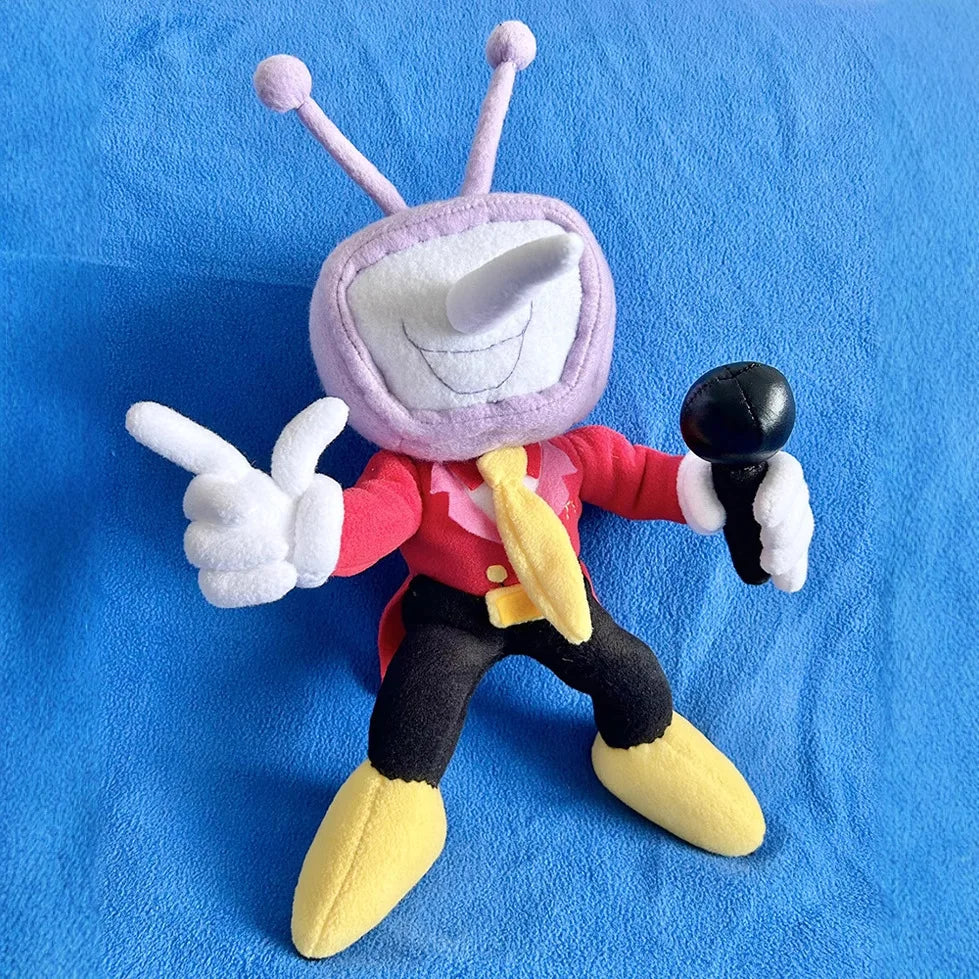 Side profile of the Tenna plush, a soft DELTARUNE plush toy, showcasing the fabric and antenna