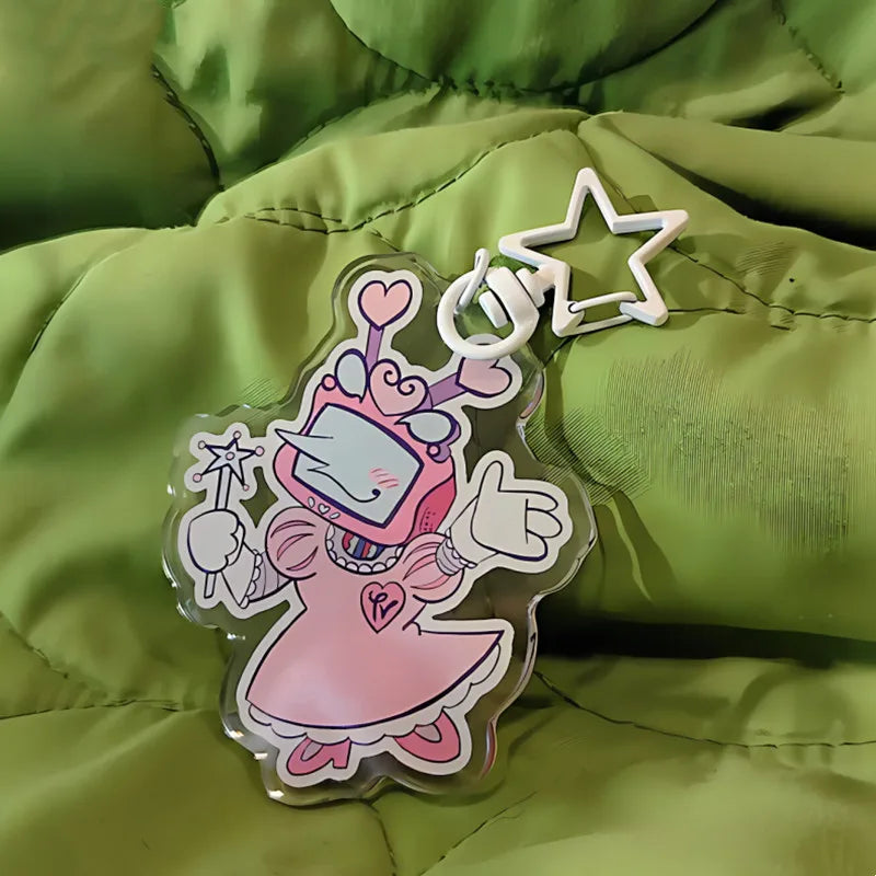 Close-up of the DELTARUNE Tenna Princess Keychain graphic print, emphasizing the vibrant colors and detailed line art.